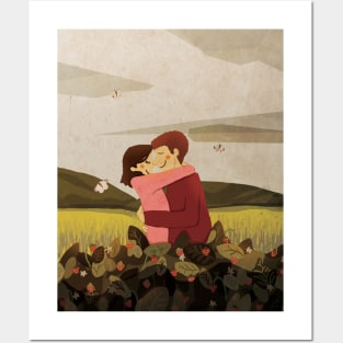 Couple in a Strawberry Field Posters and Art